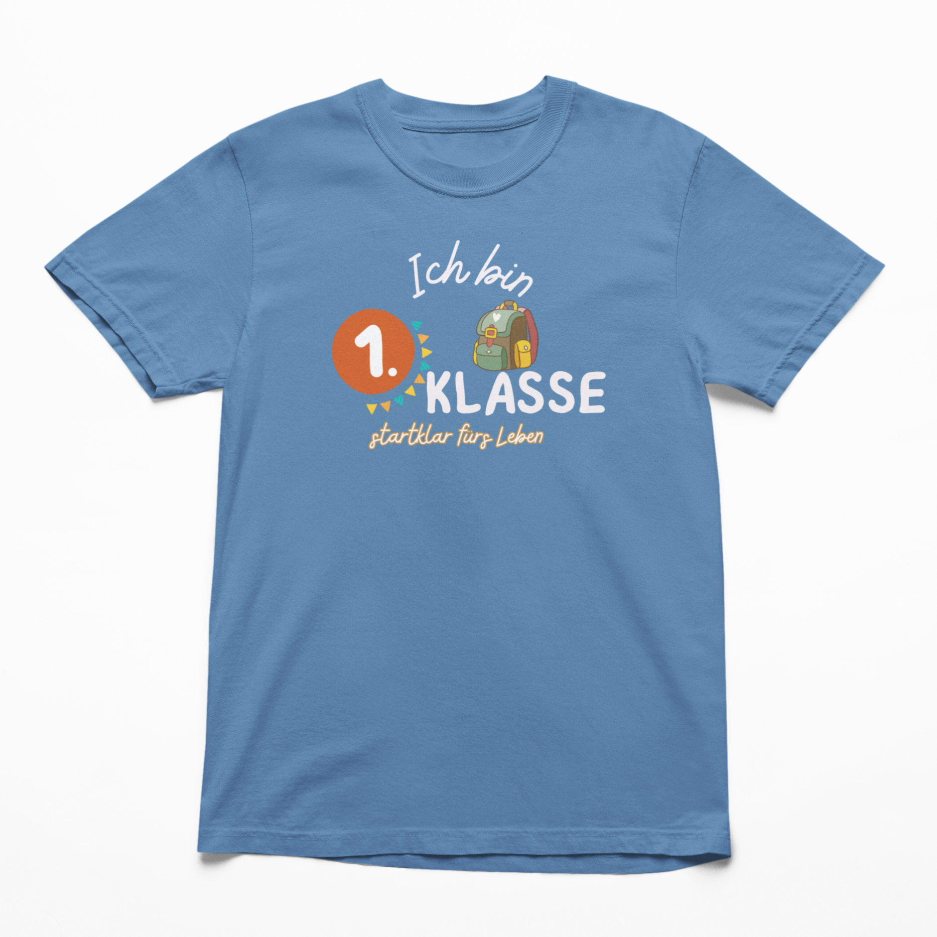 T-Shirt in Indigo Blue mit dem Aufdruck: Ich bin 1. Klasse – startklar fürs Leben. Bio-Einschulungs-T-Shirt von Sinachtsam