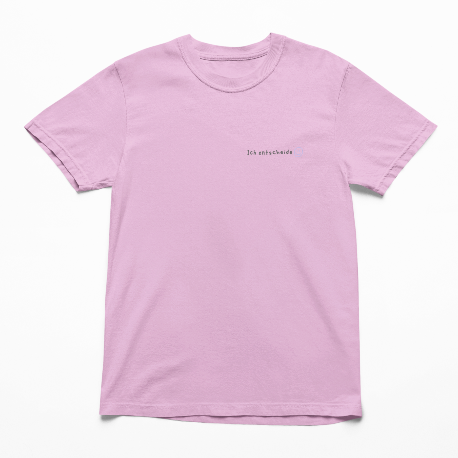 Rosa T-Shirt mit Affirmation Ich entscheide 🙂 – nachhaltige Kindermode und Familienmode für mehr Selbstwert und Achtsamkeit.