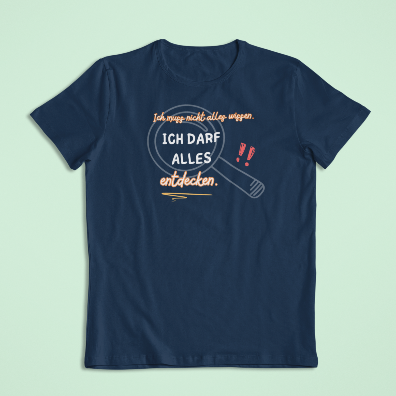 T-Shirt in Navy mit dem Aufdruck: Ich darf alles entdecken – Einschulungskollektion von Sinachtsam