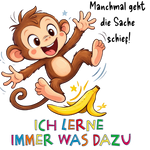 Milo der Affe Illustration mit Banane und Affirmation Ich lerne immer was dazu