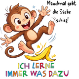 Milo der Affe Illustration mit Banane und Affirmation Ich lerne immer was dazu