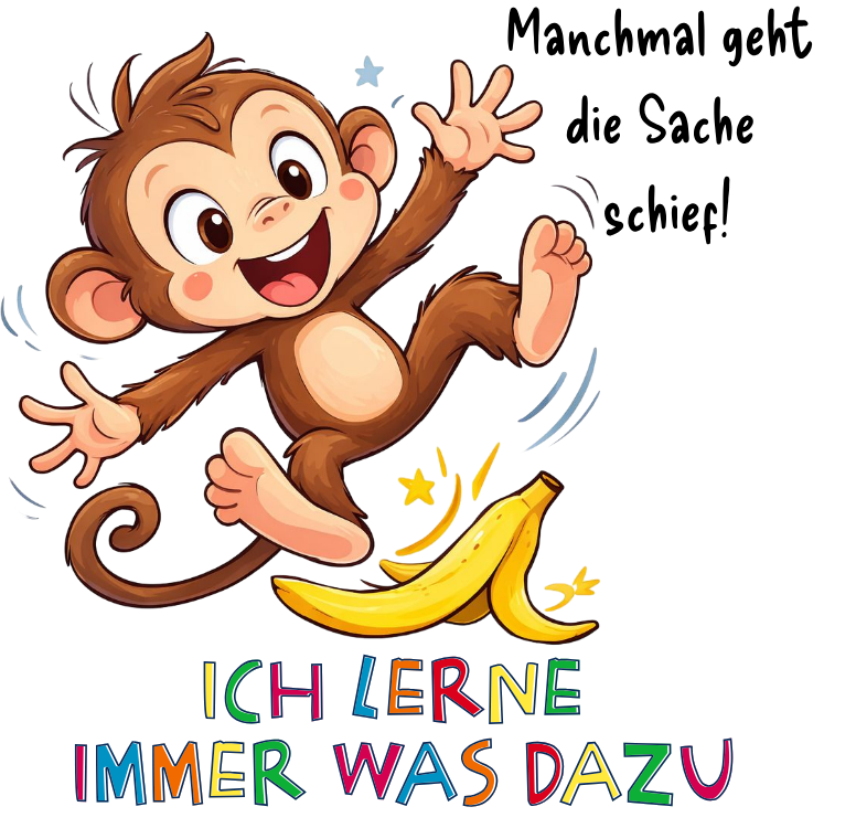 Milo der Affe Illustration mit Banane und Affirmation Ich lerne immer was dazu