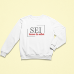 Kindersweatshirt mit bestärkender Aufschrift „Sei immer du selbst“ – achtsame Kleidung für Kinder, handbedruckt und fair produziert in Deutschland.