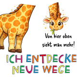 Gina die Giraffe Illustration mit Affirmation „Ich entdecke neue Wege“ – Sinachtsam Tierfreunde Design