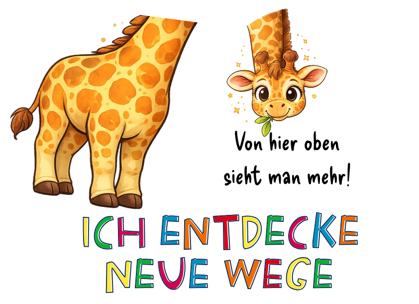 Gina die Giraffe Illustration mit Affirmation „Ich entdecke neue Wege“ – Sinachtsam Tierfreunde Design