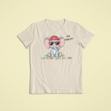 Kinder T-Shirt sandfarben mit Eddy dem Elefanten und Affirmation „Ich kann das schon“ – Sinachtsam Achtsamkeits Kleidung für Kinder