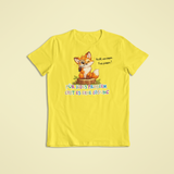Kinder T-Shirt gelb mit Fina dem Fuchs und Affirmation „Für jedes Problem gibt es eine Lösung“ – Sinachtsam Kinder Kleidung mit positivem Glaubenssatz