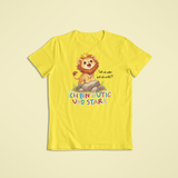 Kinder T-Shirt gelb mit Lio dem Löwen und Affirmation „Ich bin mutig und stark“ – Sinachtsam Affirmationsmode für Kinder