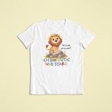 Kinder T-Shirt weiß mit Lio dem Löwen und Affirmation „Ich bin mutig und stark“ – Sinachtsam Kinder Affirmations Kleidung