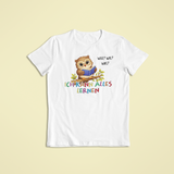 Kinder T-Shirt weiß mit Olli der Eule und Affirmation „Ich kann alles lernen“ – Sinachtsam Kinder Affirmations Shirt