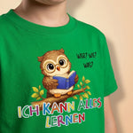 Detailaufnahme Olli Eule Print mit Schriftzug „Ich kann alles lernen“ auf Sinachtsam Kinder T-Shirt