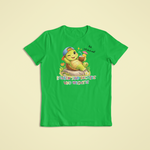 Kinder T-Shirt grün mit Timo der Schildkröte und Affirmation „Pausen sind richtig und wichtig“ – Kinder Kleidung mit positivem Glaubenssatz