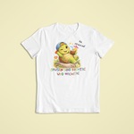 Kinder T-Shirt weiß mit Timo der Schildkröte und Affirmation „Pausen sind richtig und wichtig“ – Sinachtsam Kinder Affirmations Kleidung