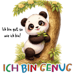 Pako der Panda Illustration mit Affirmation „Ich bin genug“ – Sinachtsam Tierfreunde Design für Kinder