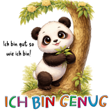 Pako der Panda Illustration mit Affirmation „Ich bin genug“ – Sinachtsam Tierfreunde Design für Kinder
