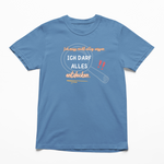 T-Shirt in Indigo Blue mit dem Aufdruck: Ich darf alles entdecken – Bio-Affirmationsshirt zur Einschulung von Sinachtsam